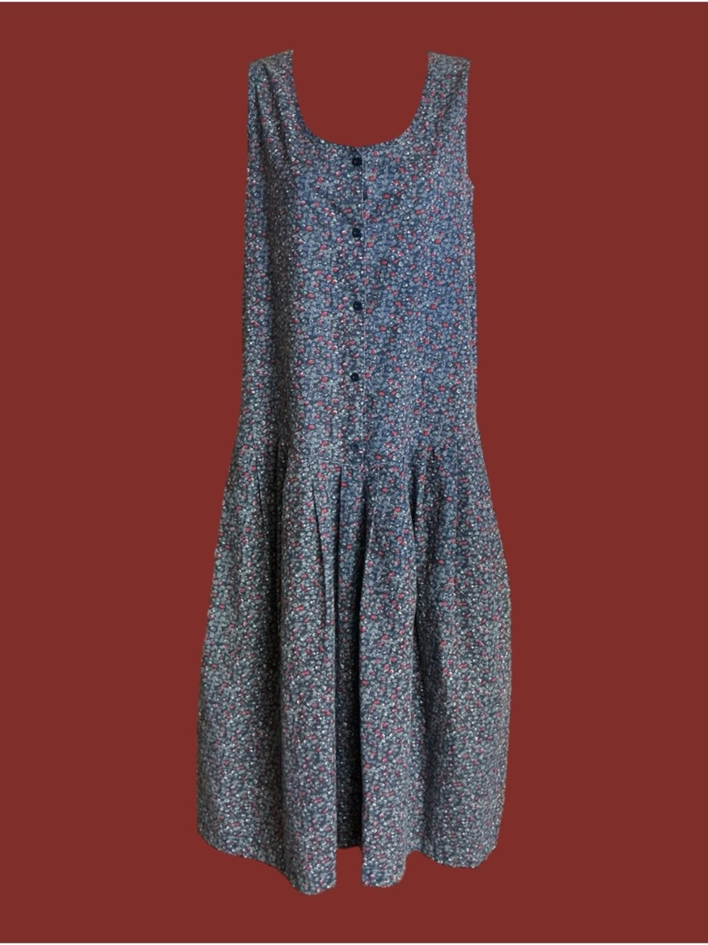 Vintage Blue Floral Button-Front Midi Dress - Picture 2 of 8
